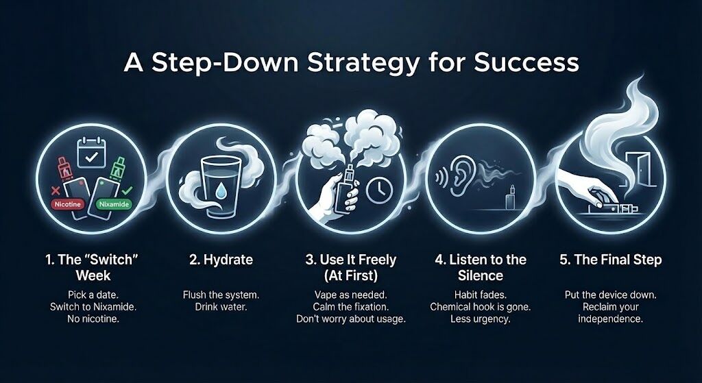 A Step Down Strategy for Success Infographic | Ruthless Vapor